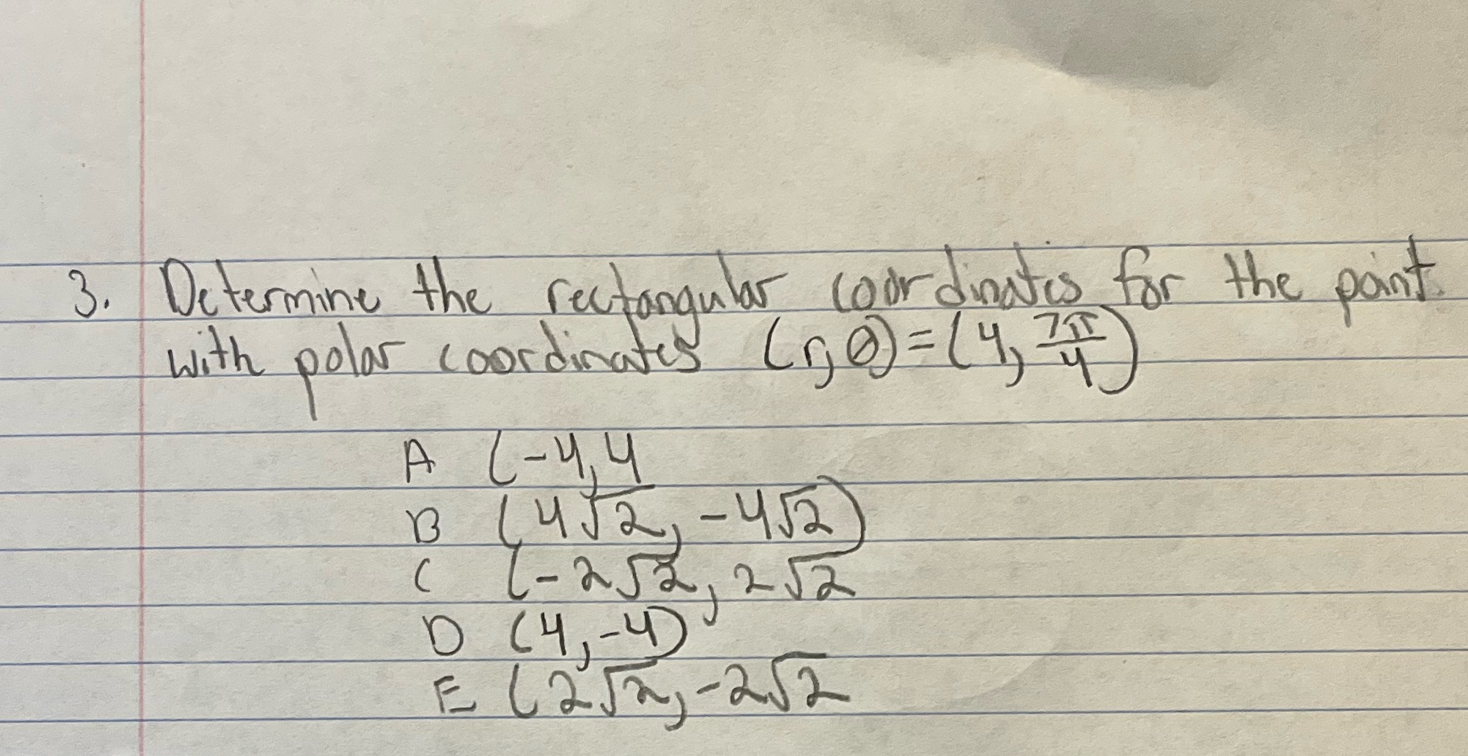 with polar coordinates (ro) = (4, 19 A Z - 4, 4