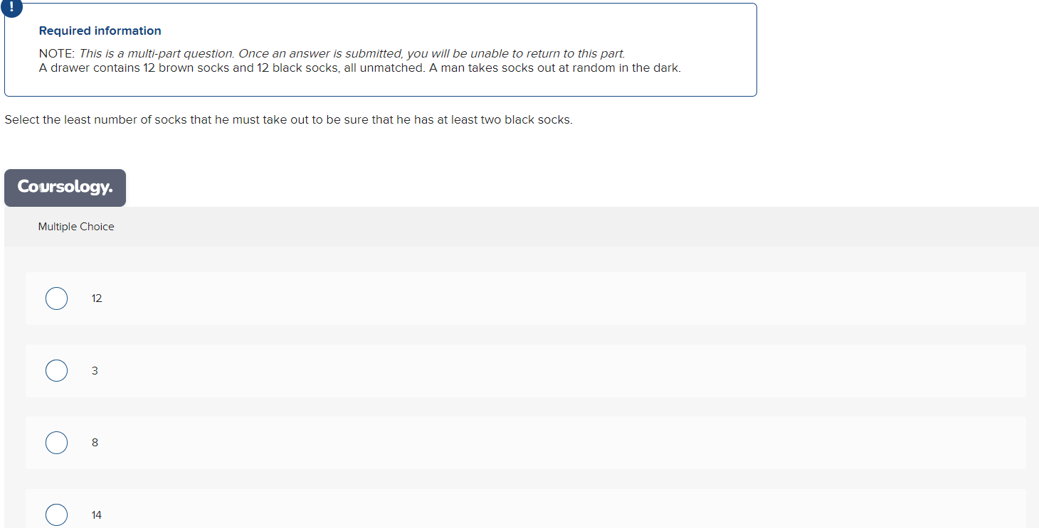 Required information NOTE: This is a multi-part question. Once an answer