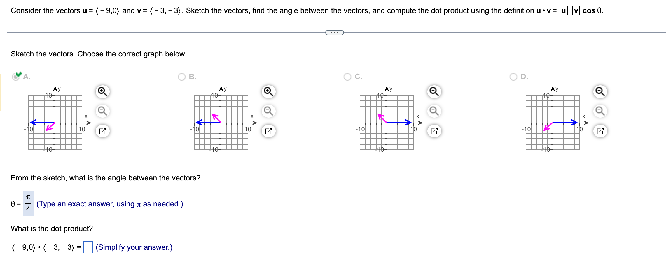  Consider the vectors u = ( -9,0) and v = (