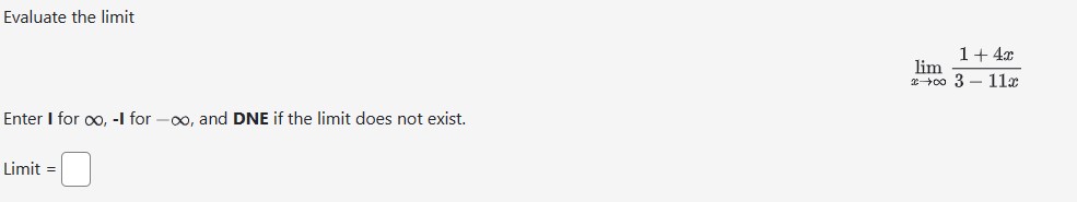 lim [NOTE: If needed, enter INF or infinity for co and -INF