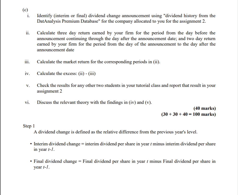  (C) i. Identify (interim or nal) dividend change announcement using "dividend
