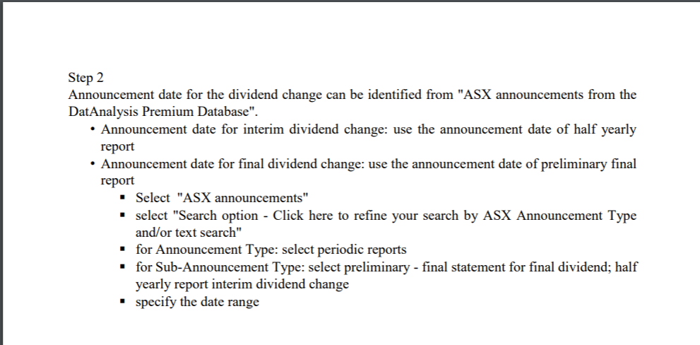 history from the DatAnalysis Premium Database" for the company allocated to you