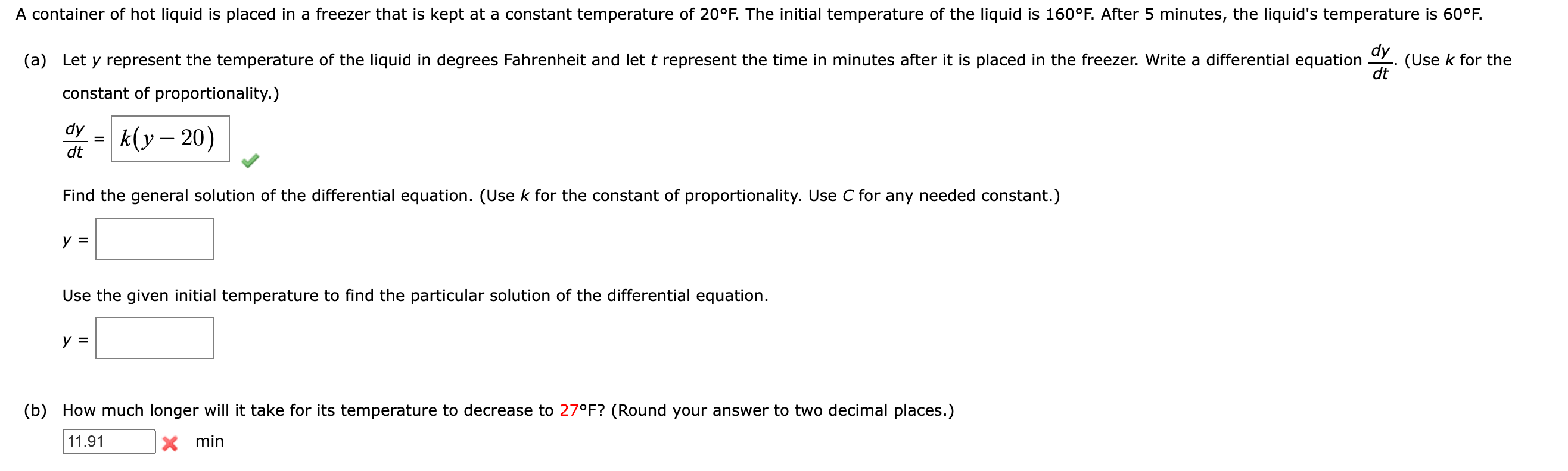 is kept at a constant temperature of 20F. The initial temperature of