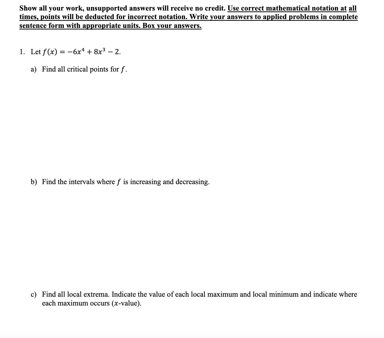 pictures below. Show all your work, unsupported answers will receive no credit.