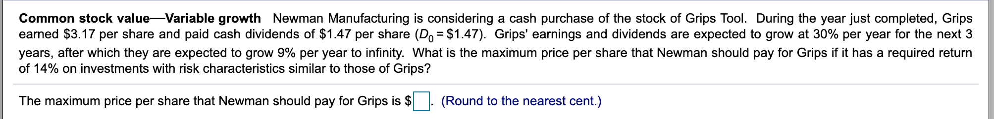  please help with following problem thank you Common stock valueVariable growth