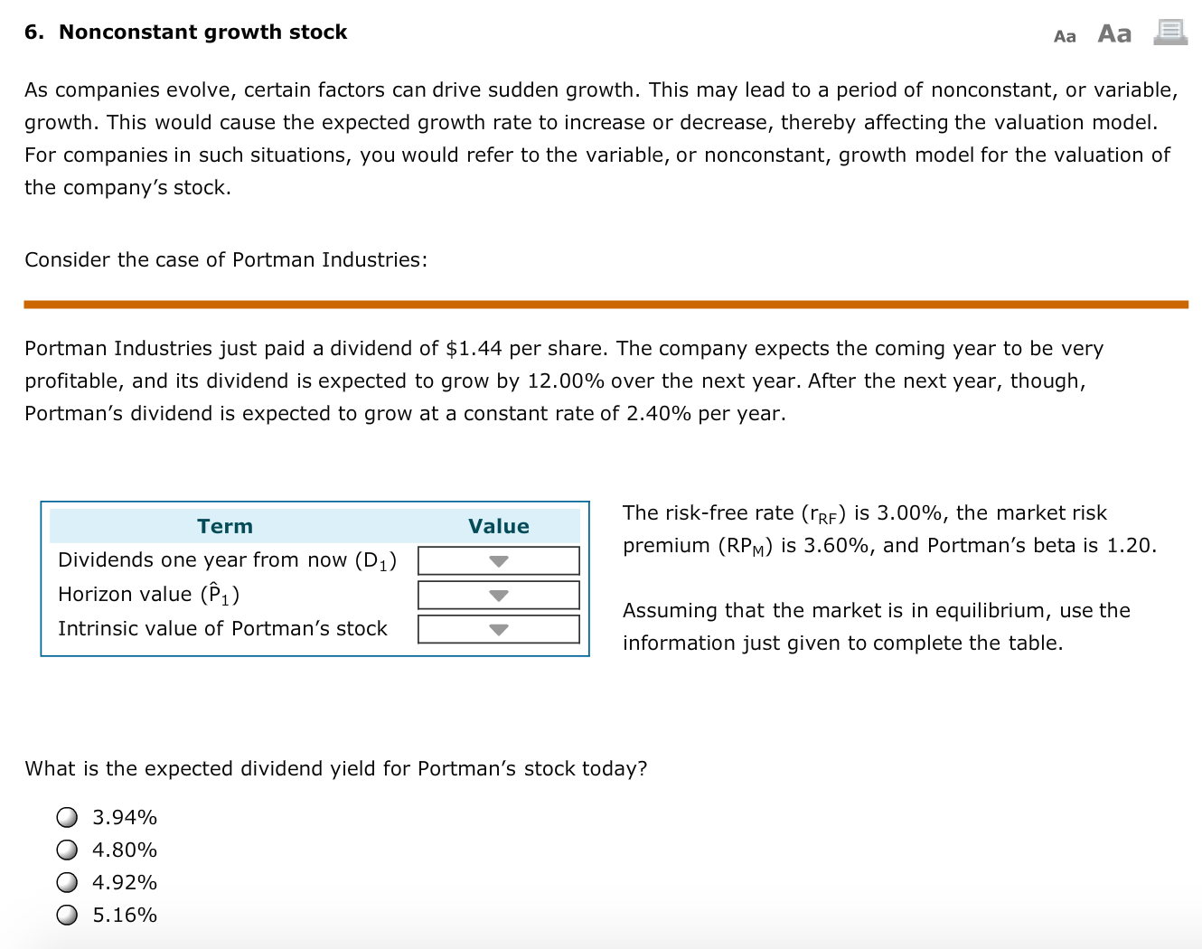 6. Nonconstant growth stock Aa Aa El As companies evolve, certain factors