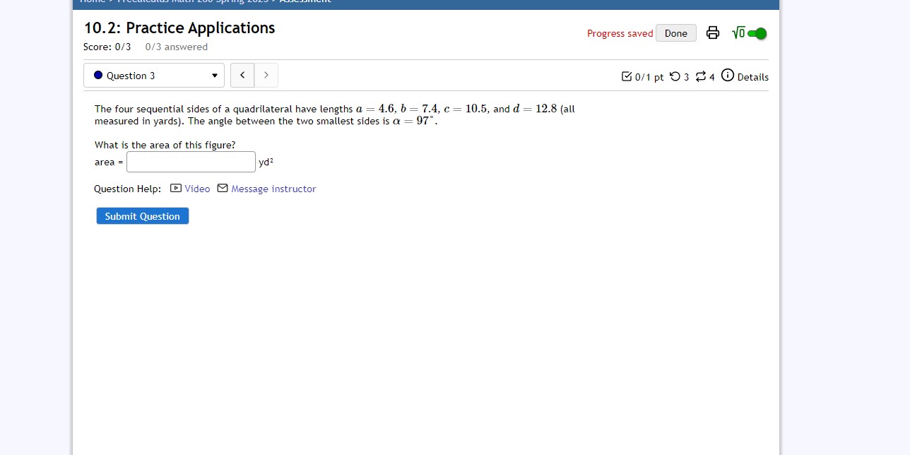 d = 12.3 (all measured in yards]. The angle between the two