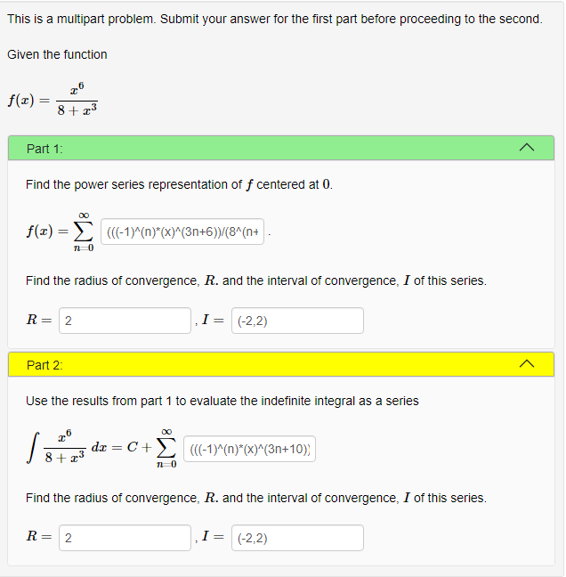 the interval of convergence, I of this series. R = I =