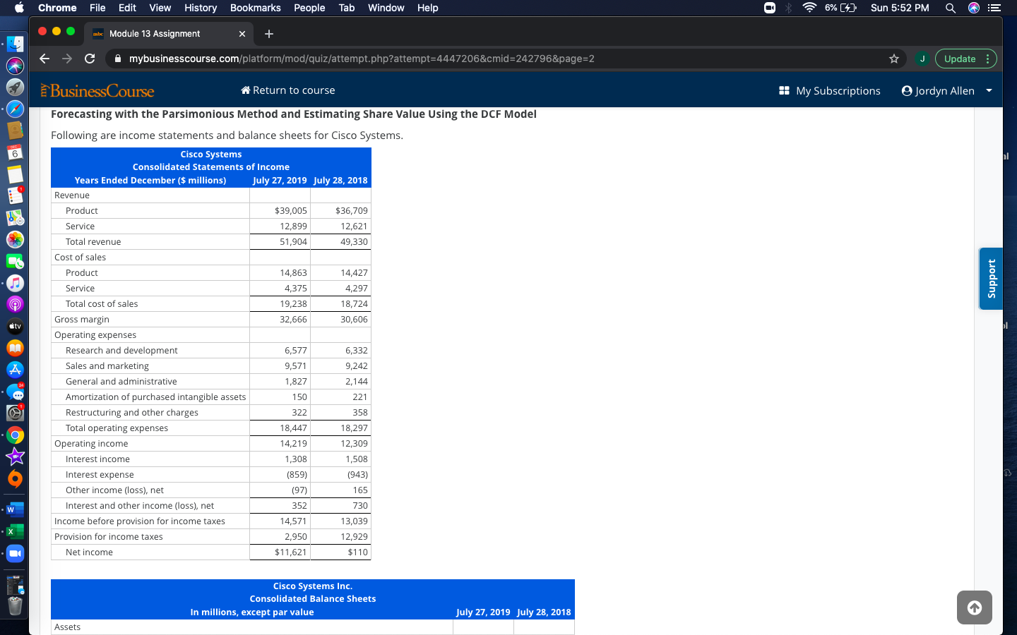 income statements and balance sheets for Cisco Systems. 6 Cisco Systems Consolidated