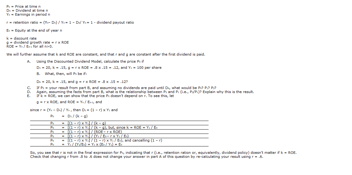 = Dividend at time n Yn = Earnings in period n r