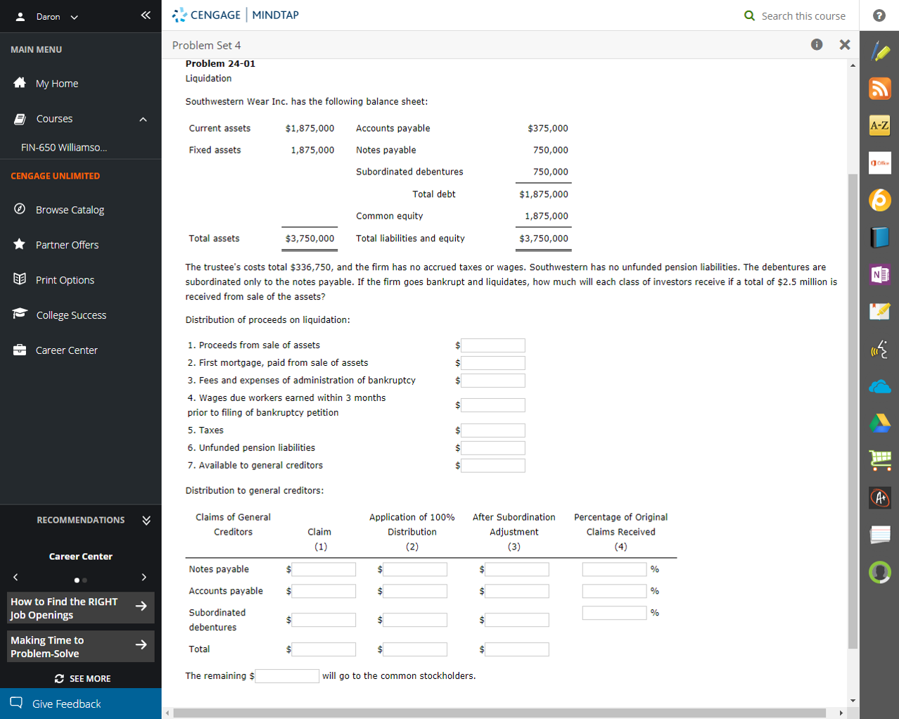 CENGAGE I Problem Set 4 MINDTAP Q Search this course MAIN MENU