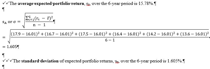 of diversification achieved through creation of the portfolio. a. The projected portfolio