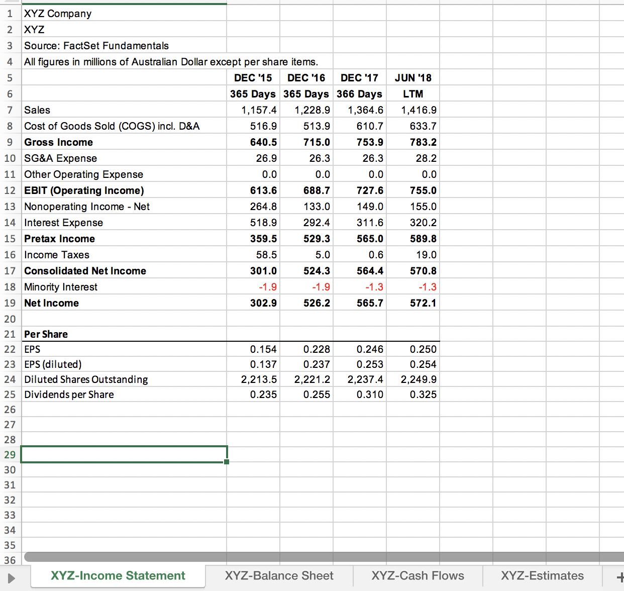 valuation (in terms of Enterprise Value) of company XYZ? Please notice that
