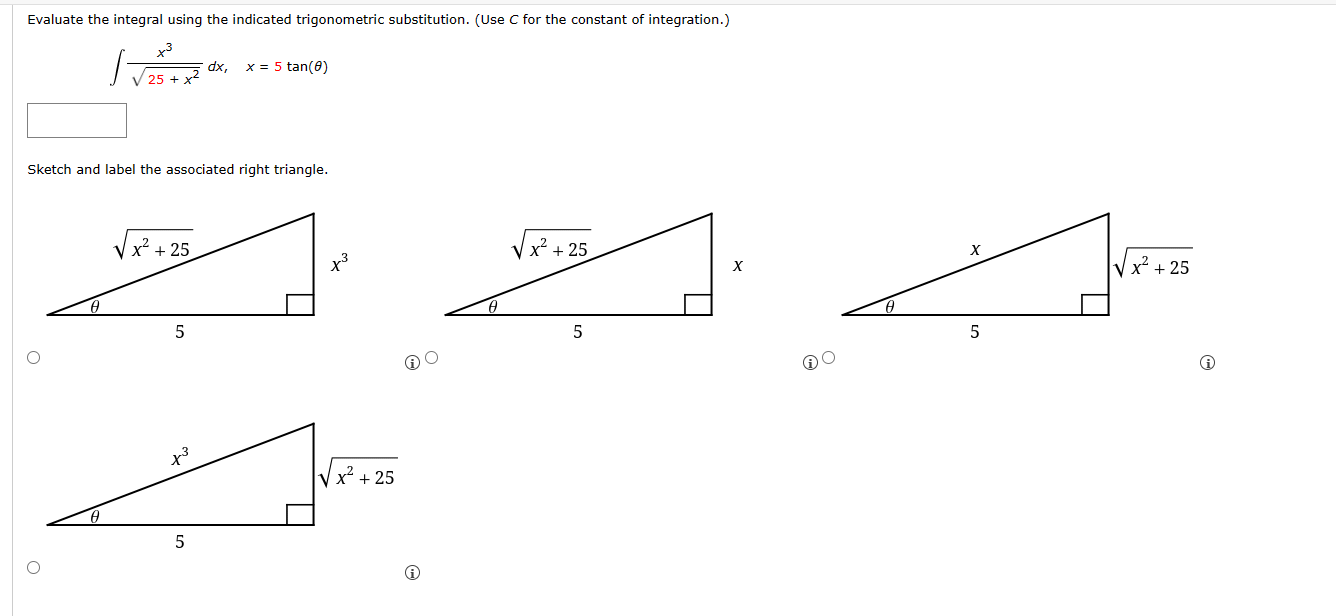 Evaluate the integral using the indicated trigonometric substitution. (Use C for