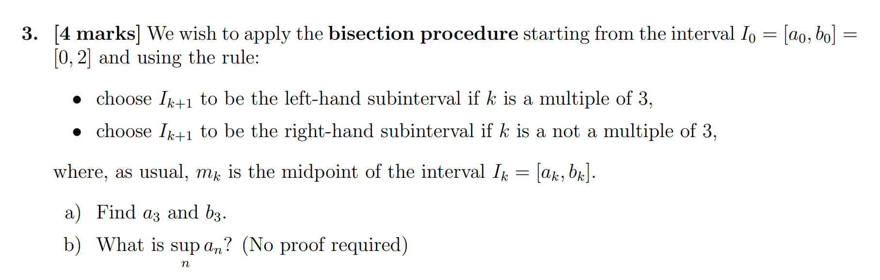 to apply the bisection procedure starting from the interval I0 = [110,50]