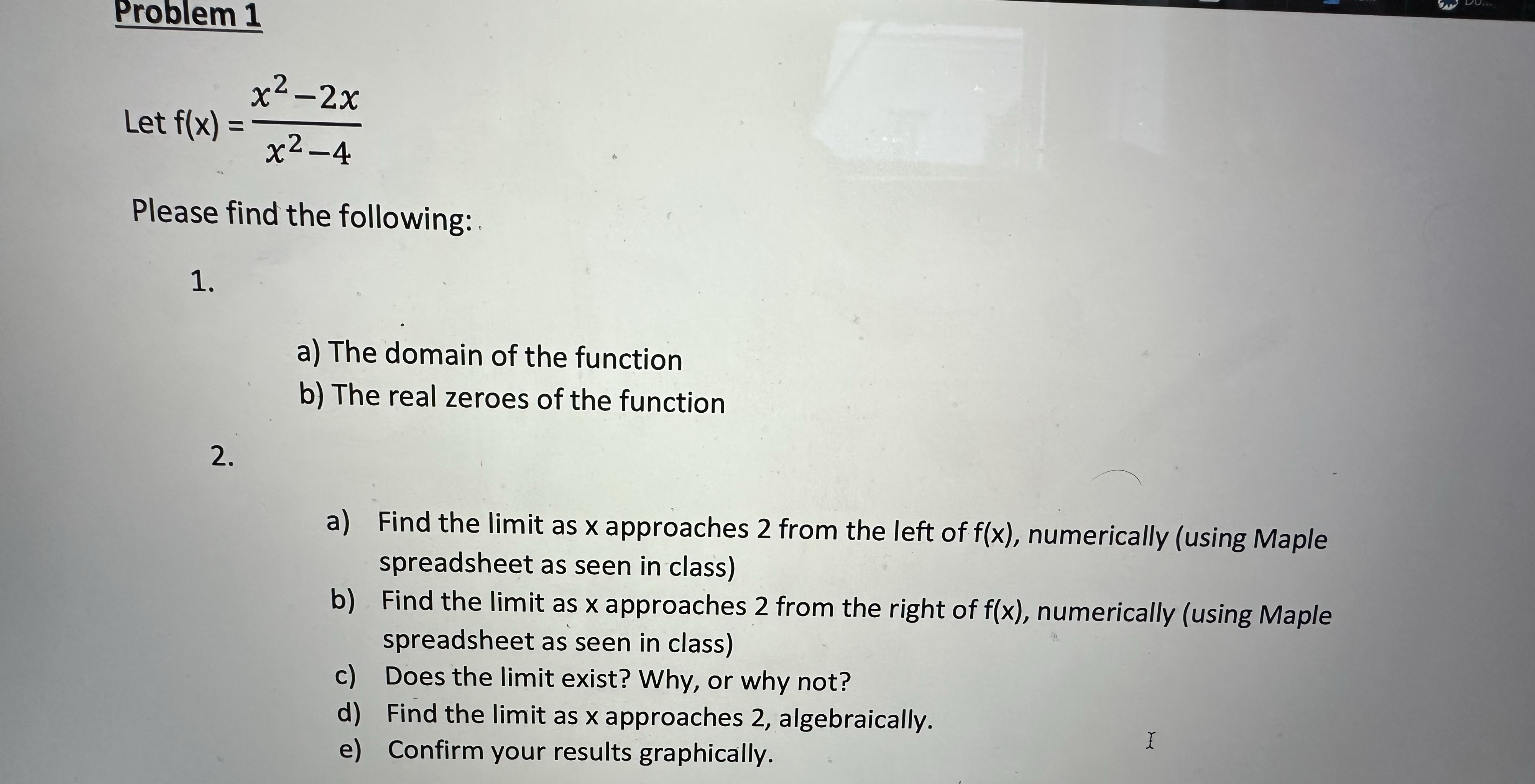 Problem 1 x2 -2x Let f(x) = x2-4 Please find the
