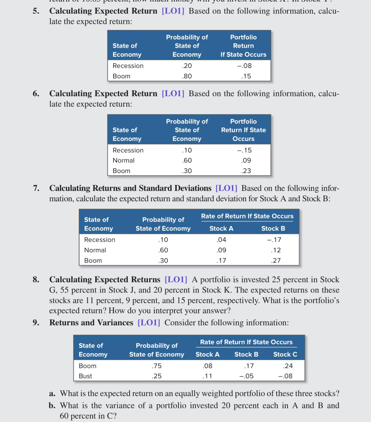 calcu- late the expected return: Probability of Portfolio State of State of