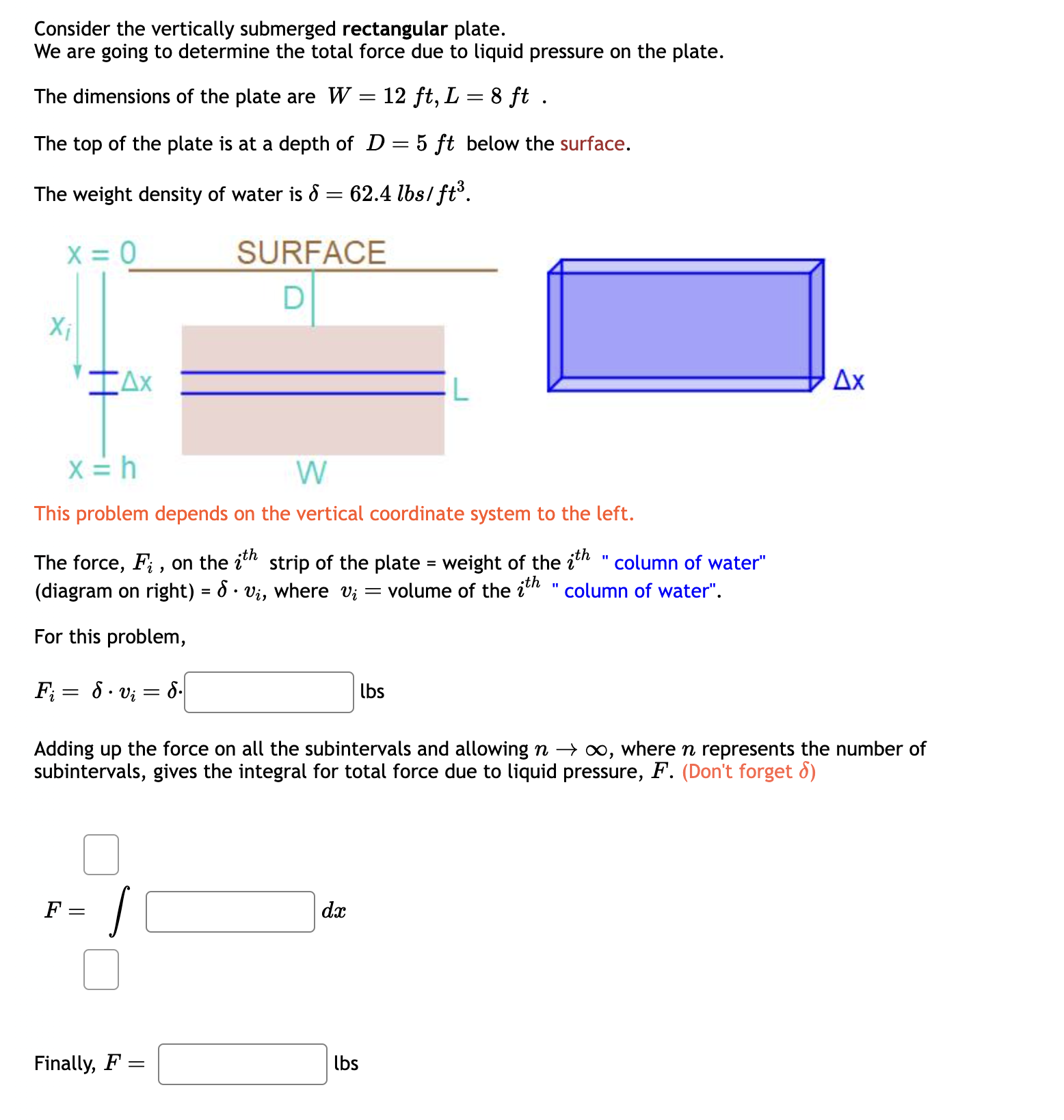 Consider the vertically submerged rectangular plate. We are going to determine