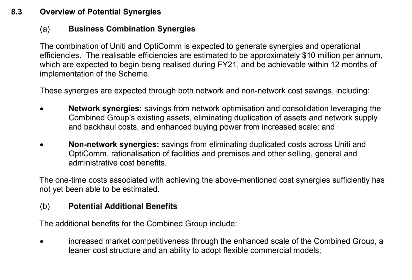 post-merger phase. Background: Acquiring firm has identified the $10m of cost synergy