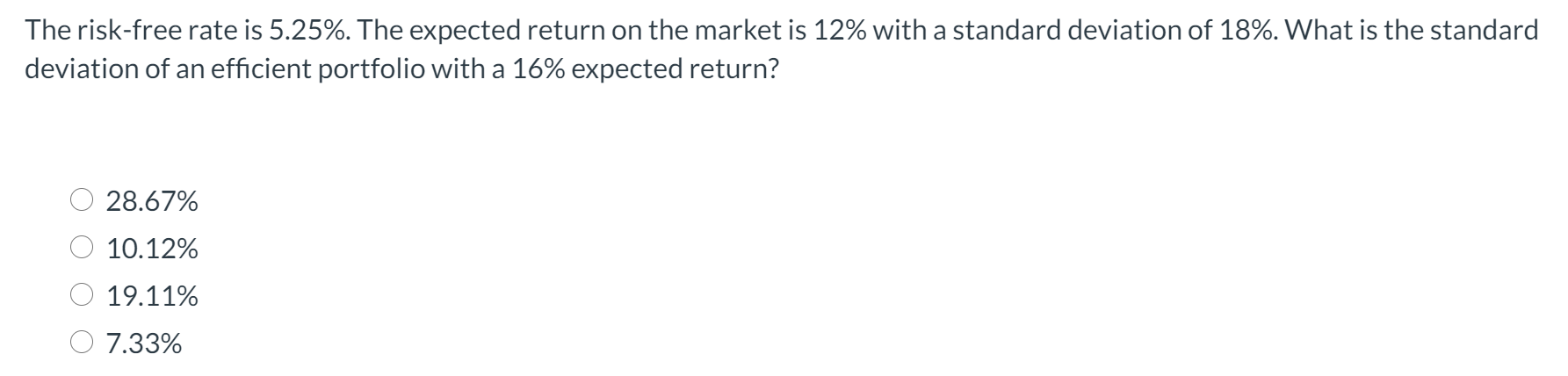 12% with a standard deviation of 18%. What is the standard deviation