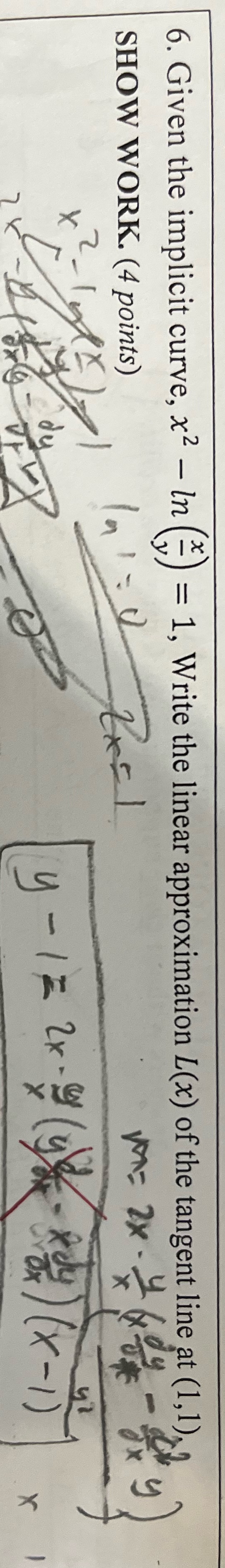 I need help 6. Given the implicit curve, x2 - In