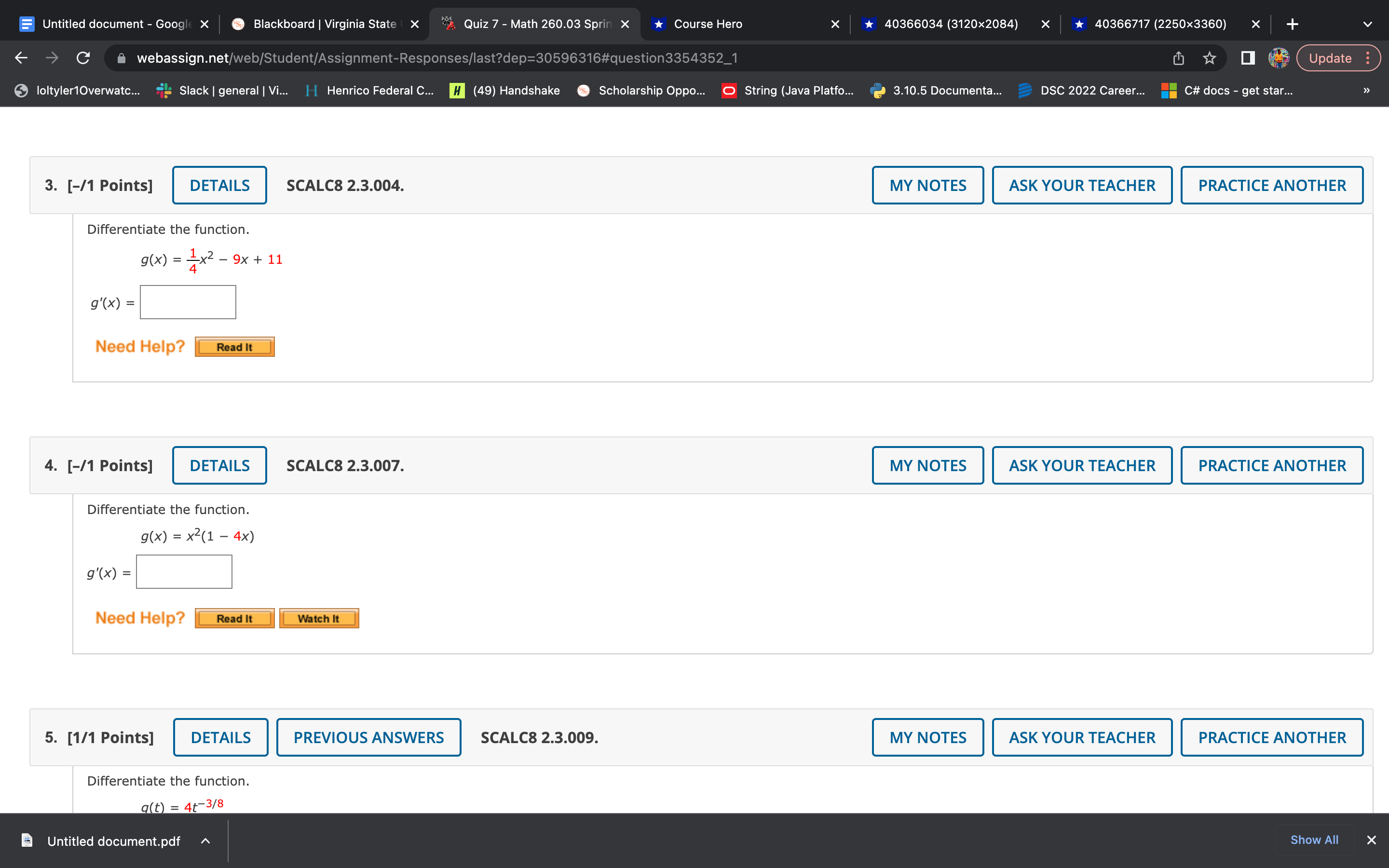 " Quiz 7 - Math 260.03 Sprin X Course Hero X *40366034