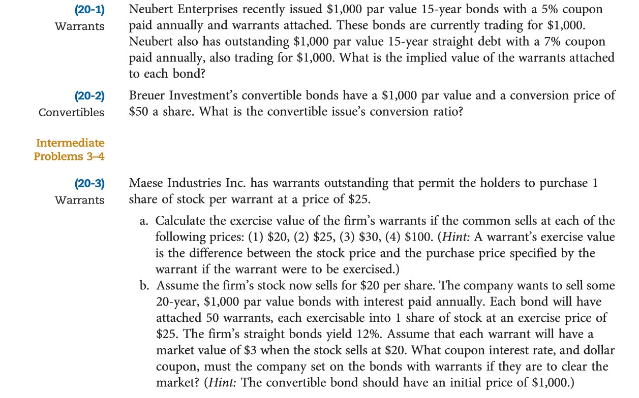 value of the warrants attached to each bond? Breuer Investment's convertible bonds