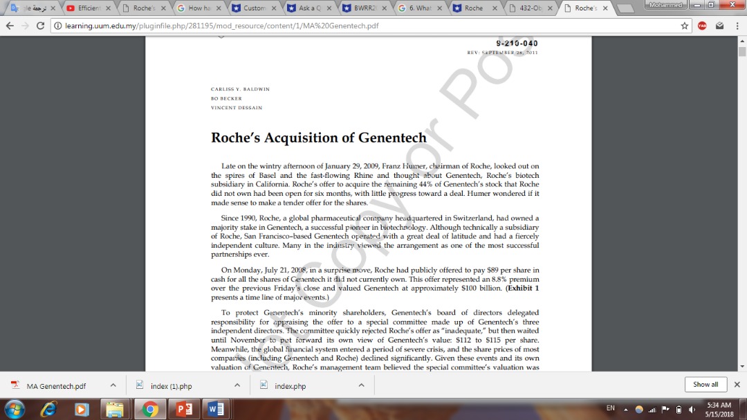 have students to present the purpose of merger and acquisitions, and valuation