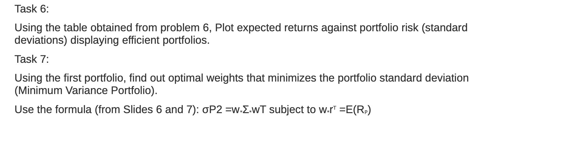  Task 6: Using the table obtained from problem 6. Plot expected
