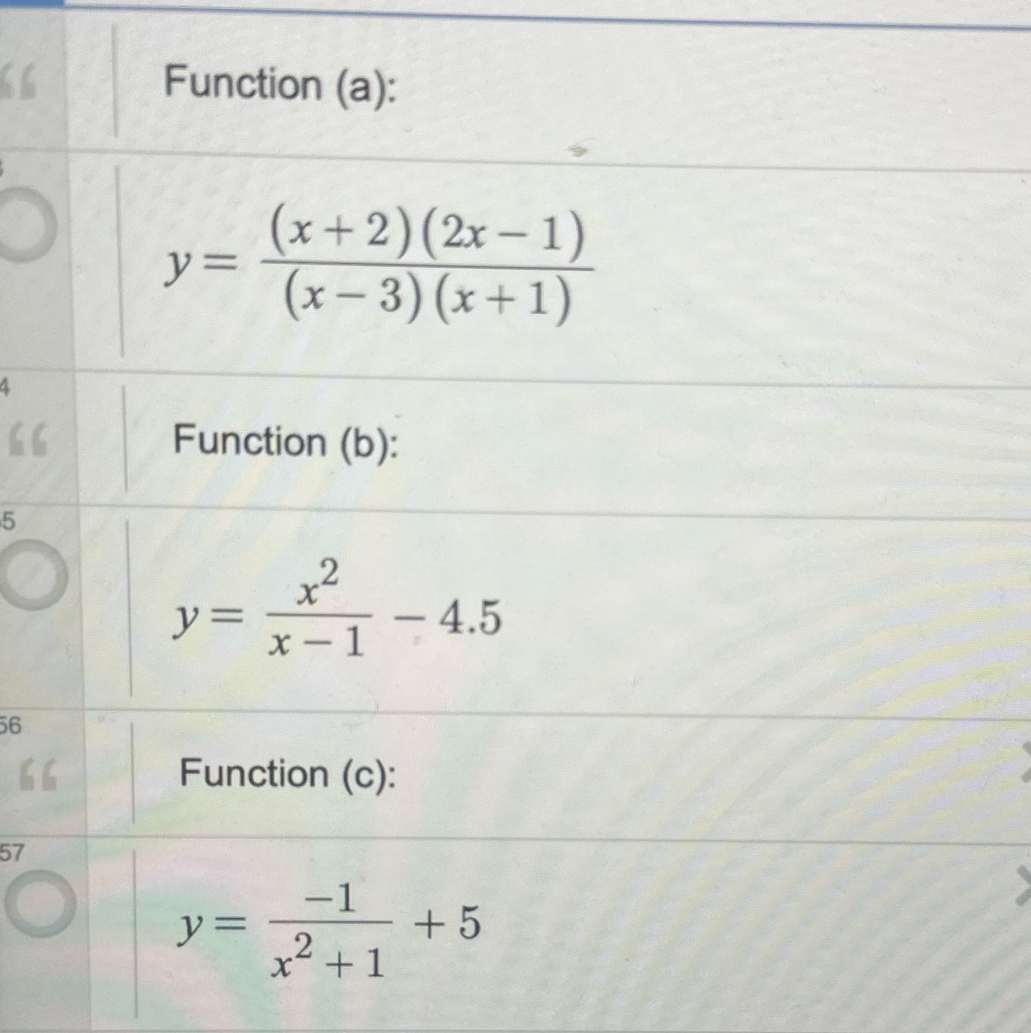 the domain and range, and write the equations of the horizontal and