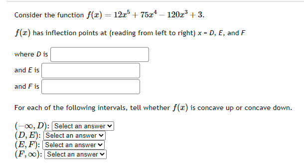 f(x) has inflection points at (reading from left to right) x =