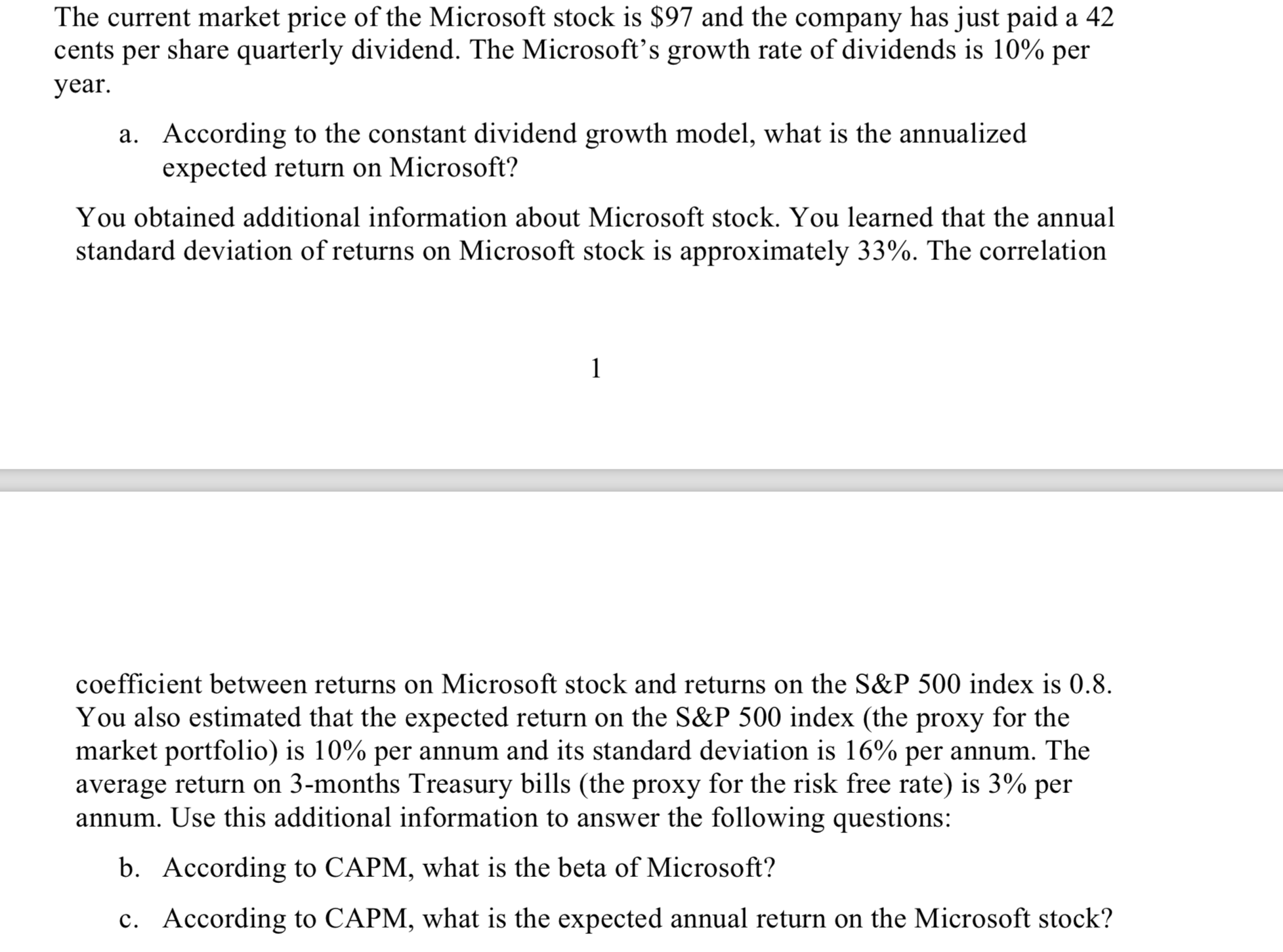 market price of the Microsoft stock is $97 and the company has