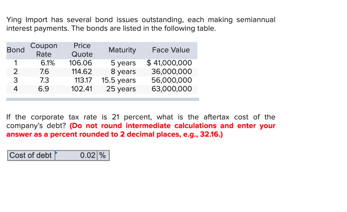 problem Ying Import has several bond issues outstanding, each making semiannual interest