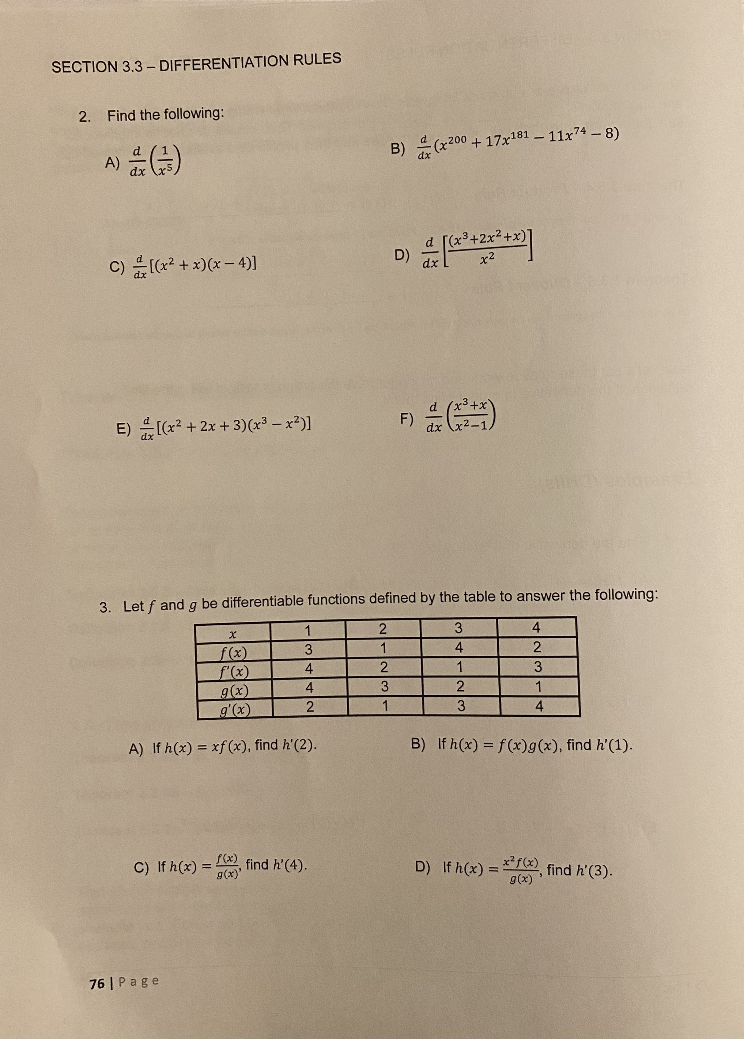  Need help with this questions SECTION 3.3 - DIFFERENTIATION RULES 2.