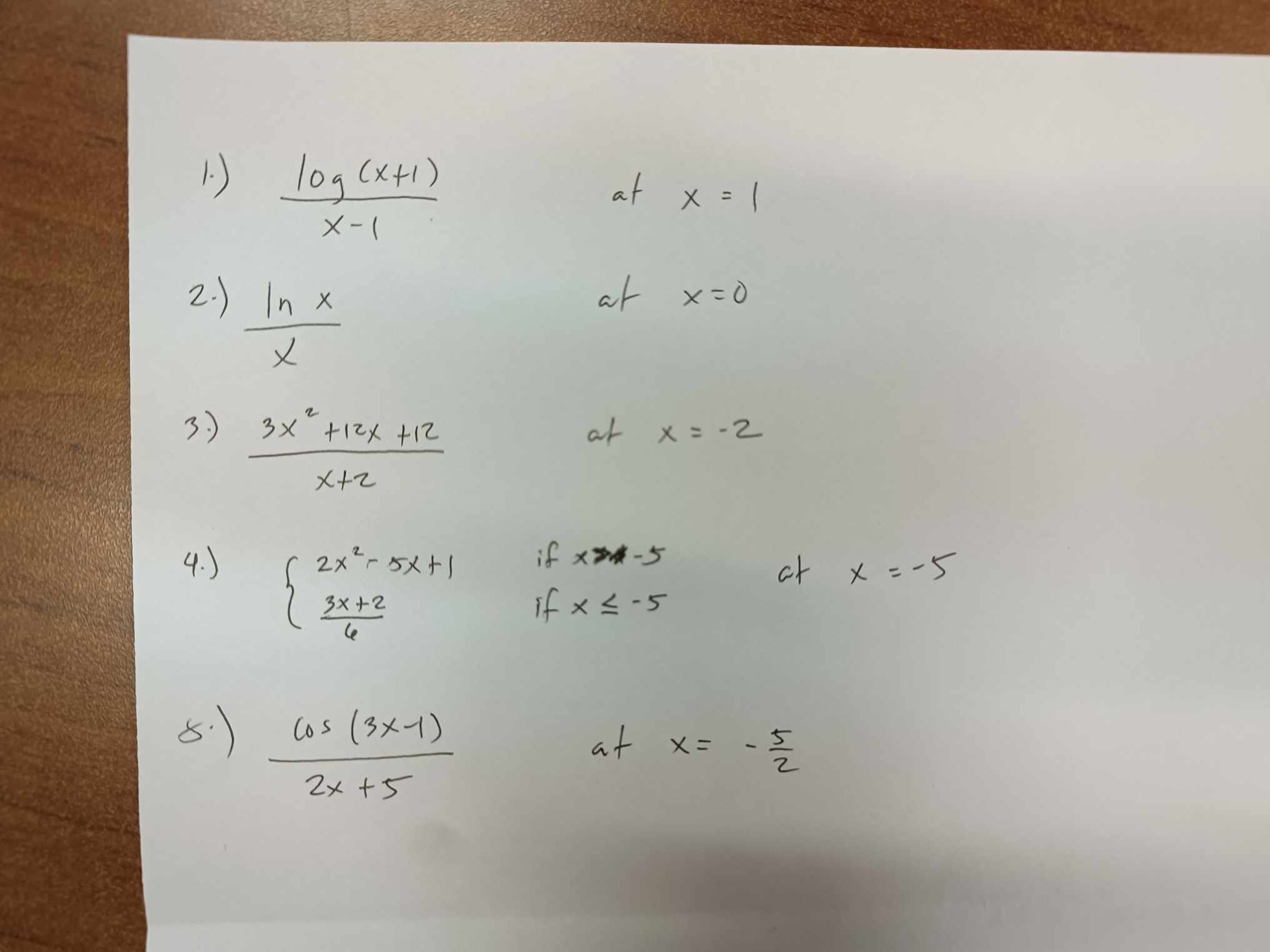 1 2 . ) In x at x= 0 3 . )