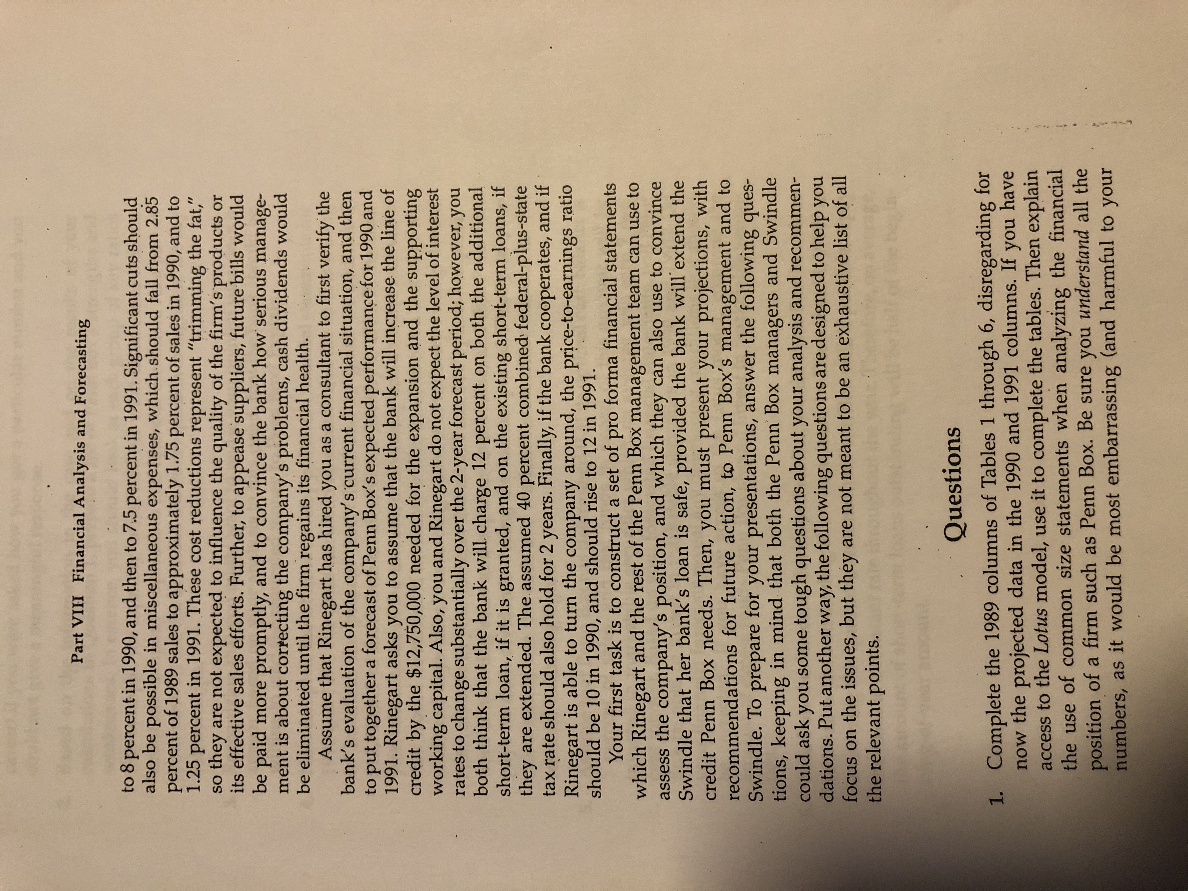 for the Pennsylvania Box Company. There are also analysis questions (1-12) that