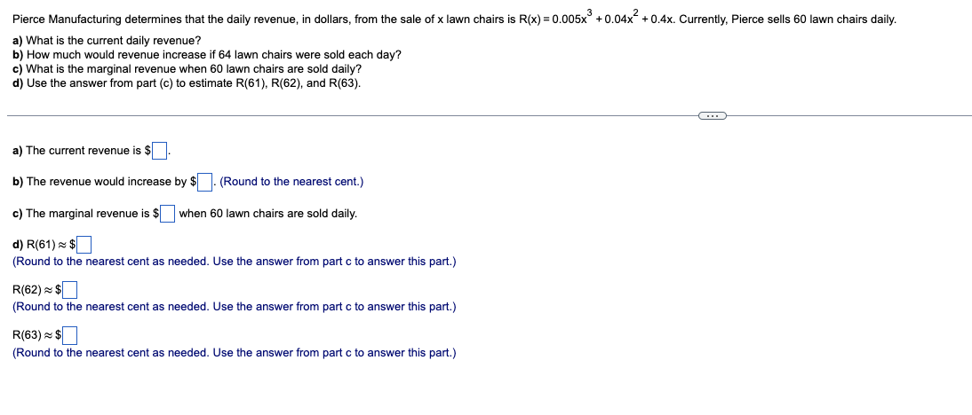 and P(50) c) R'(x), C'(x), and P'(x) d) R'(50), C'(50), and P'(50)