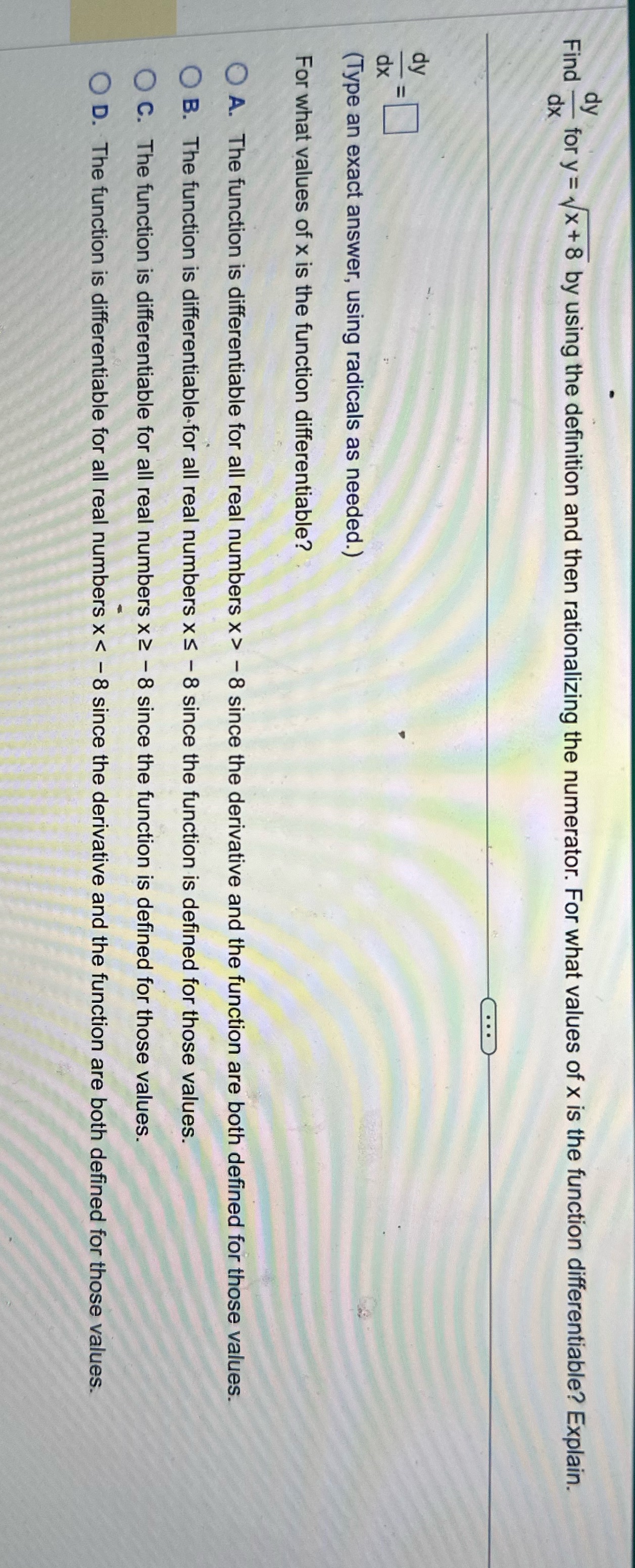  Find for y = 1x +8 by using the definition and