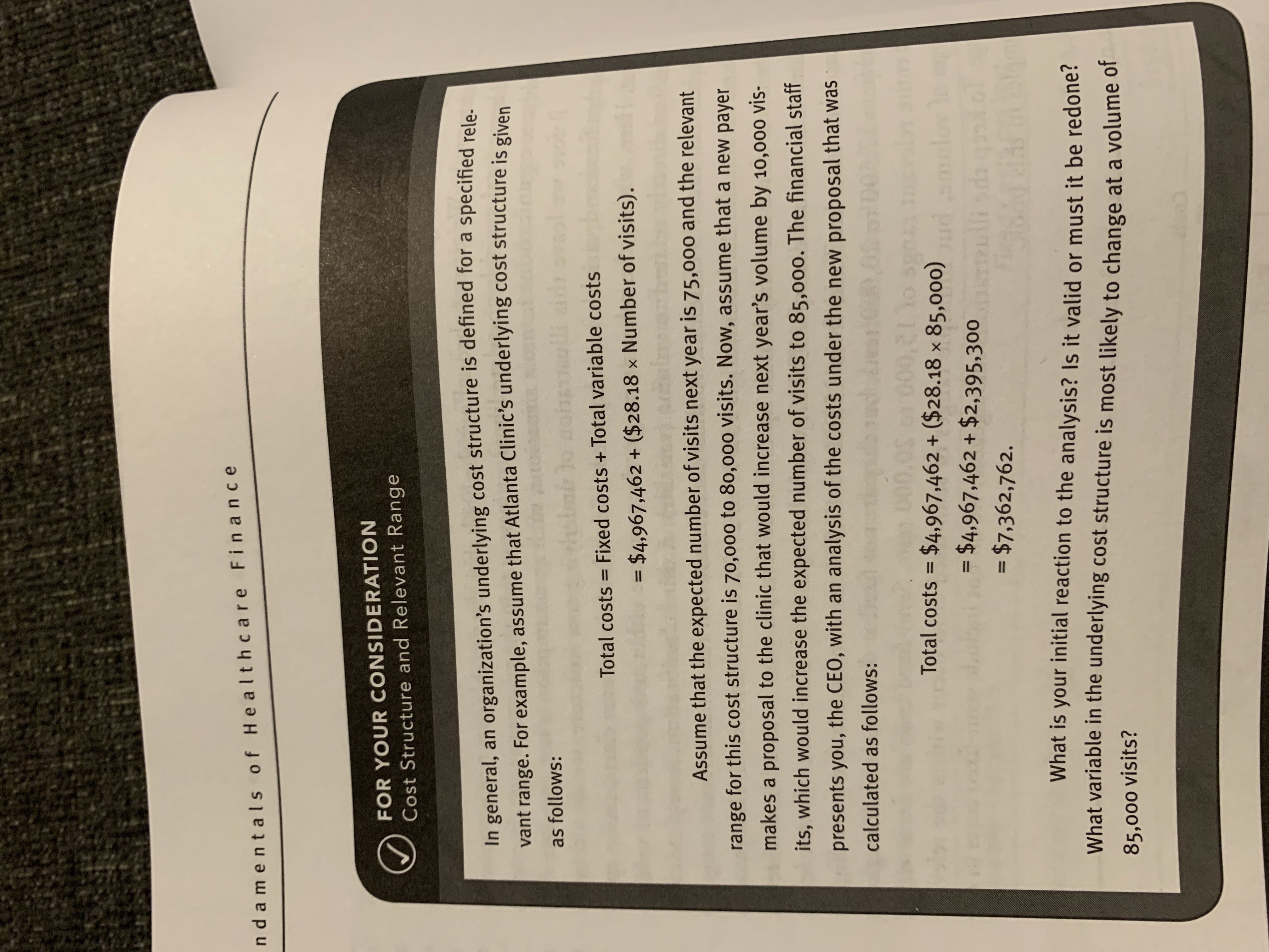 after the paragraph. ndamentals of Healthcare Finance FOR YOUR CONSIDERATION Cost Structure