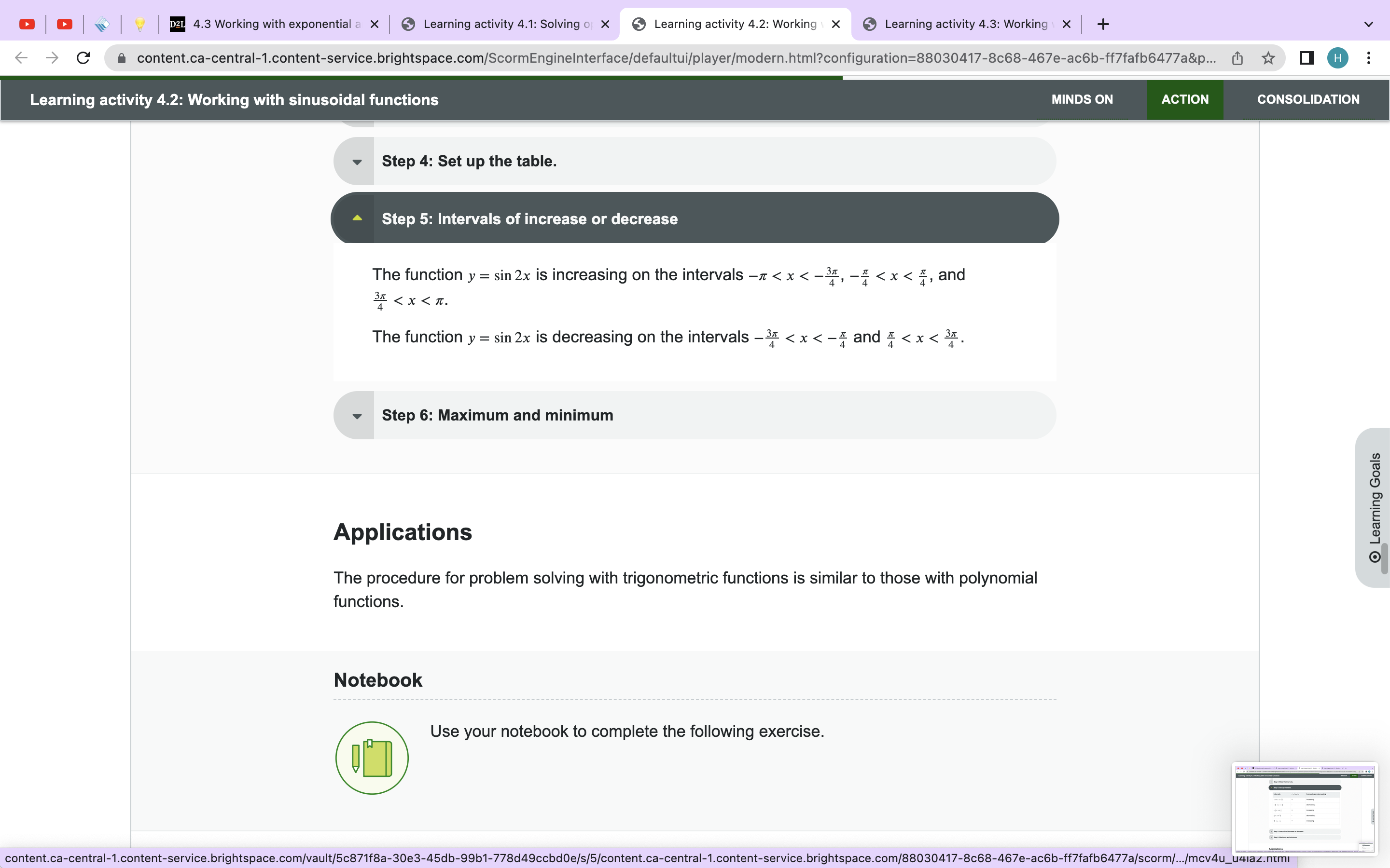 Working with sinusoidal functions MINDS ON ACTION CONSOLIDATION y = sin 2x
