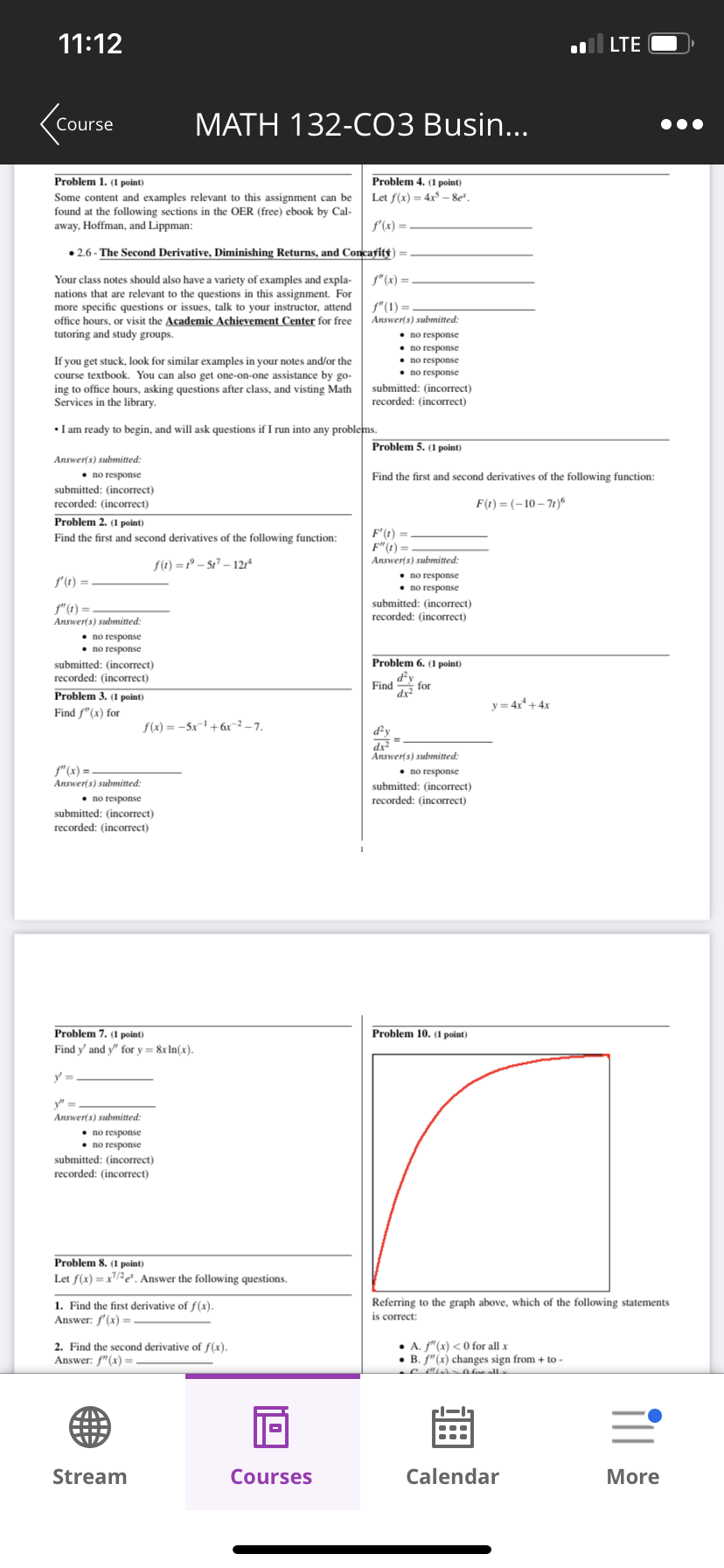 (1 point) Use the given graph of the function f to answer