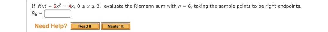 Riemann sum with n = 6, taking the sample points to be