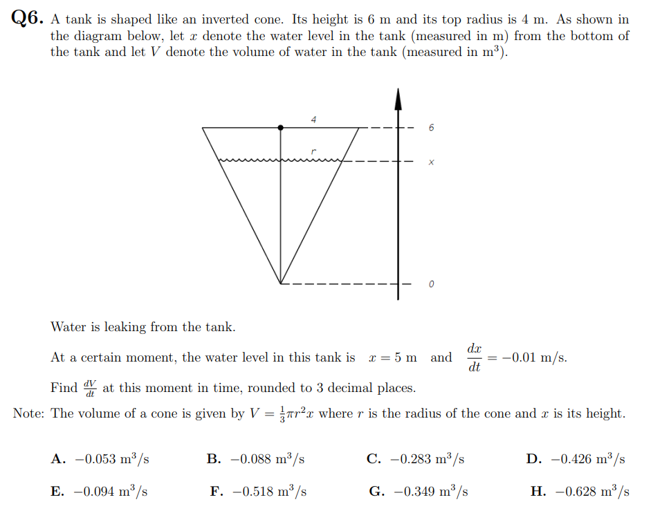 is shaped like an inverted cone. Its height is 6 m and