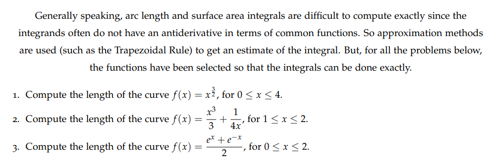 the integral. But, for all the problems below, the functions have been