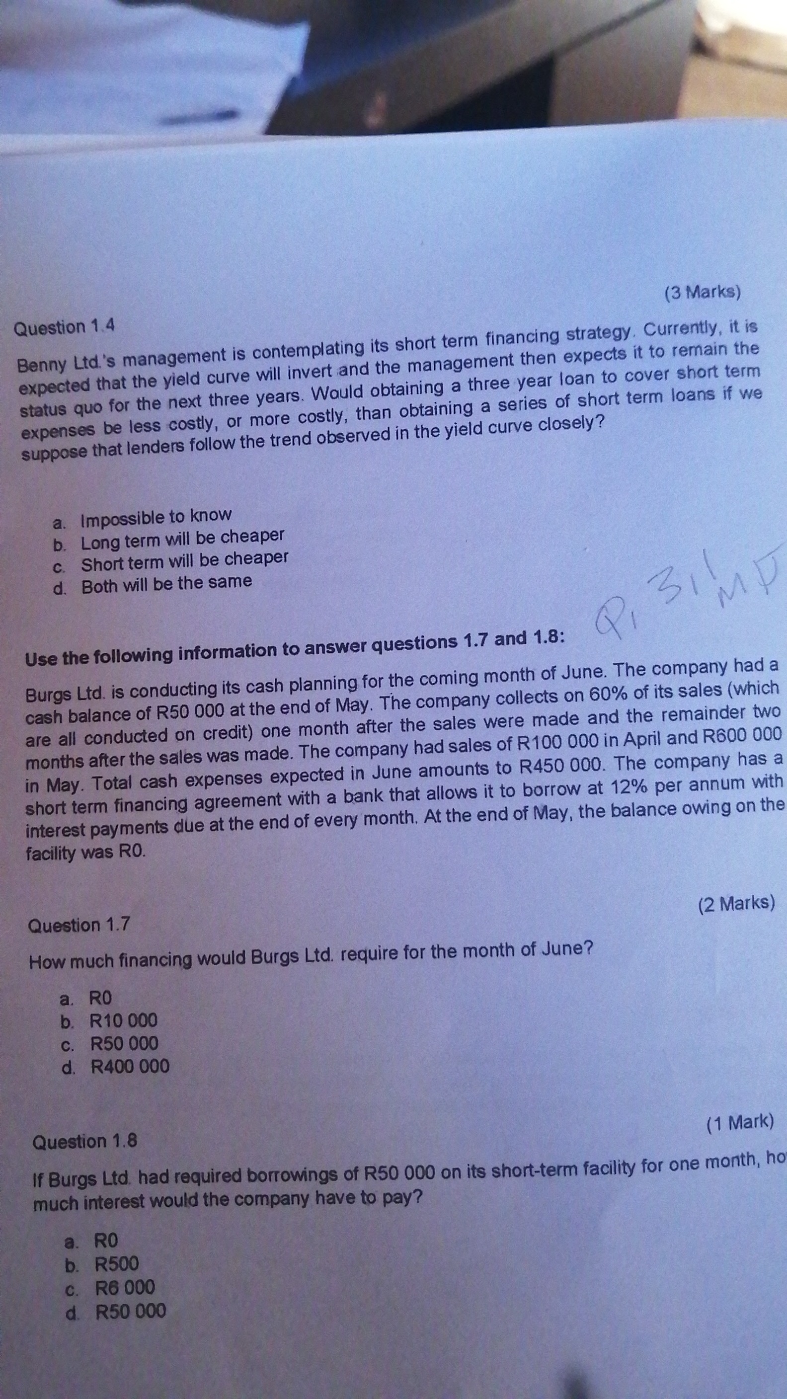 explain thanks Question 1.4 (3 Marks) Benny Lid.'s management is contemplating its