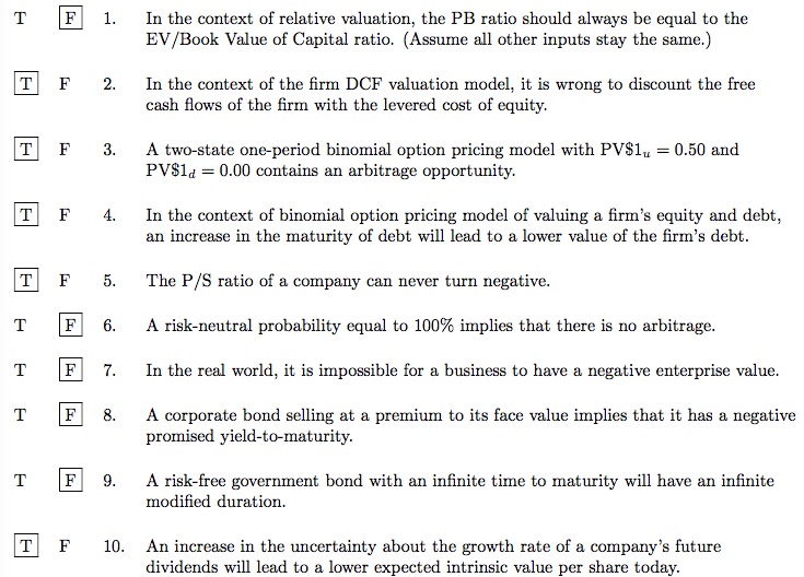 false T F 1. In the context of relative valuation, the PB
