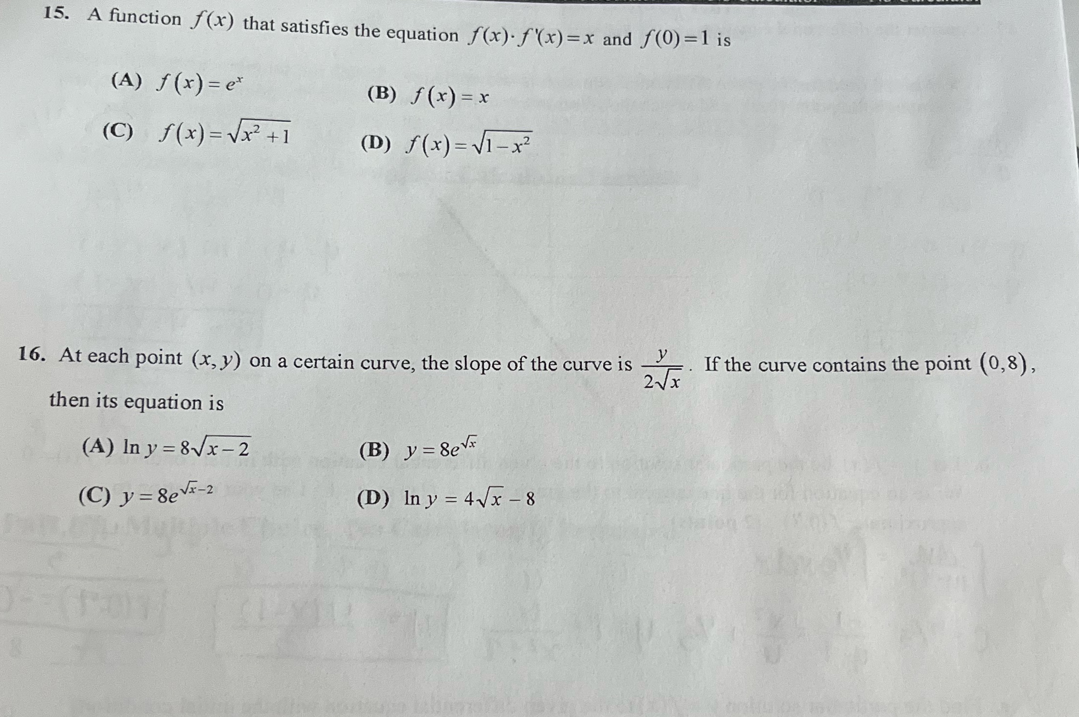 and f(0) =1 is (A) f ( x) = ex (B) f