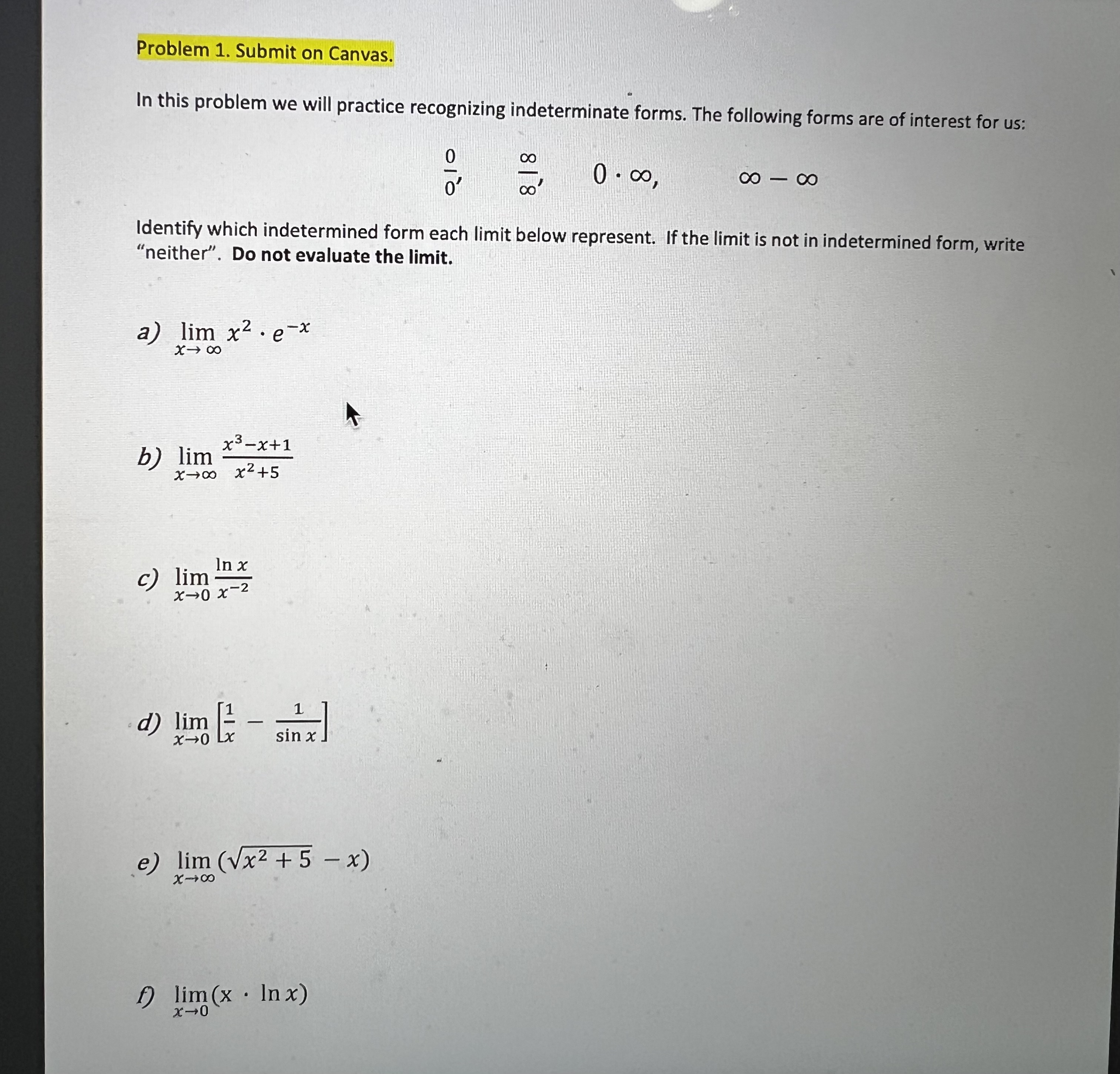  Problem 1. Submit on Canvas. In this problem we will practice