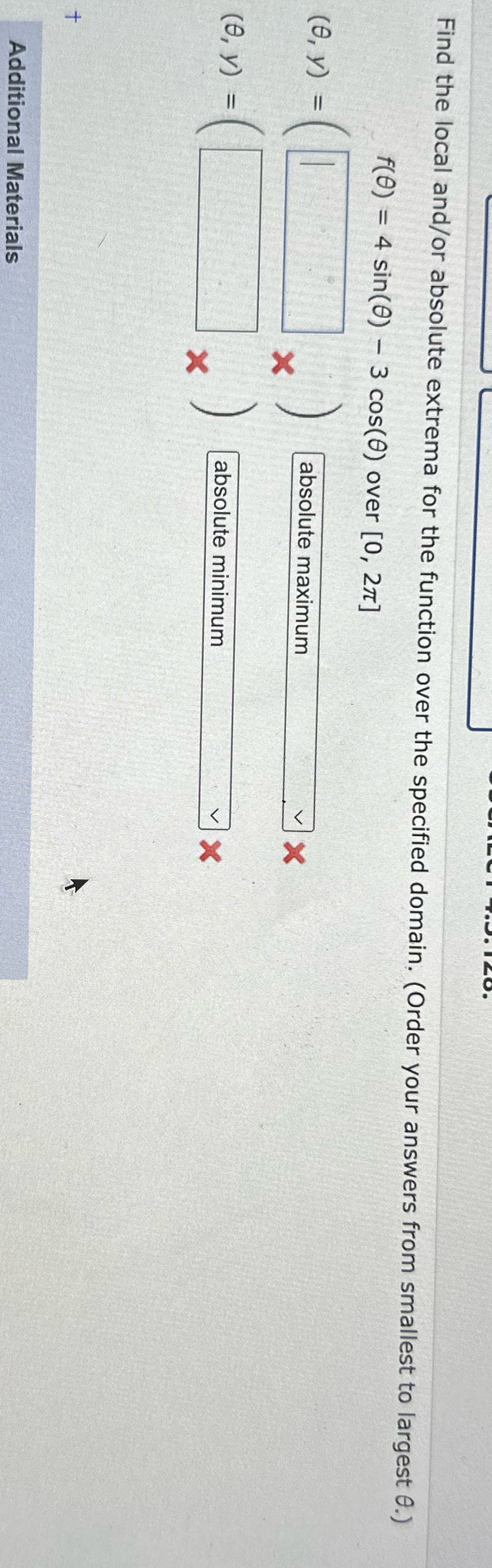 Find the local and/or absolute extrema for the function over the