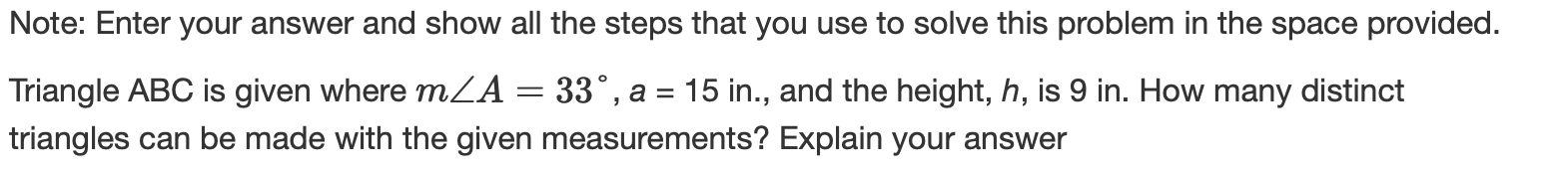 solve this problem in the space provided. Triangle ABC is given where